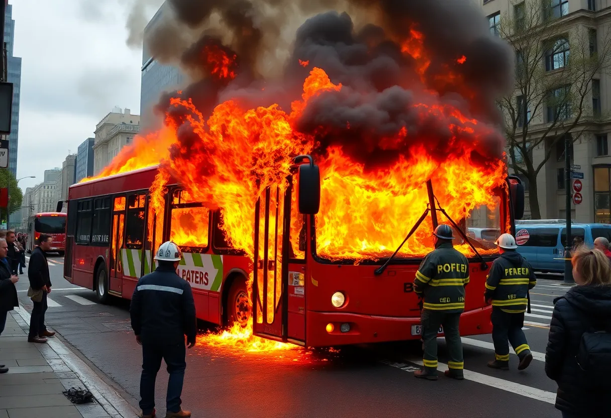 Firefighters extinguishing a fire on a city bus in Shreveport
